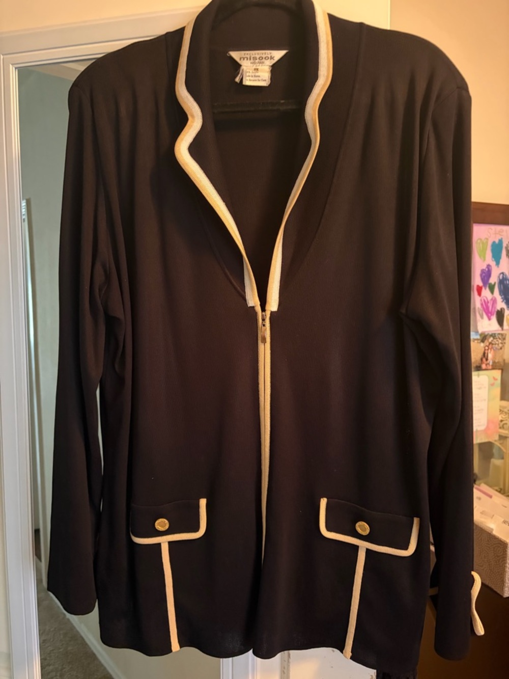 Misook Black Jacket with Cream and white Trim